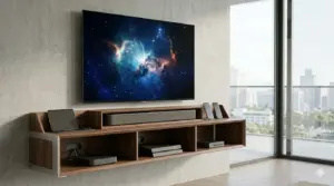 Televizoare OLED QLED 4K într-un living modern, experiență cinematică acasă