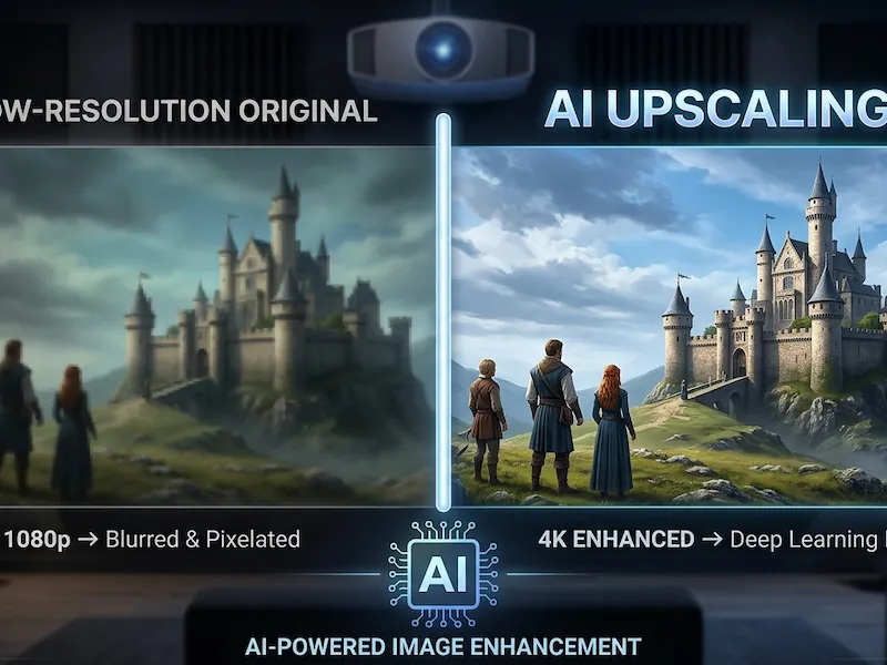 AI upscaling media player 4k Tehnologia AI Upscaling pe un streaming player HDR pentru îmbunătățirea calității imaginii.