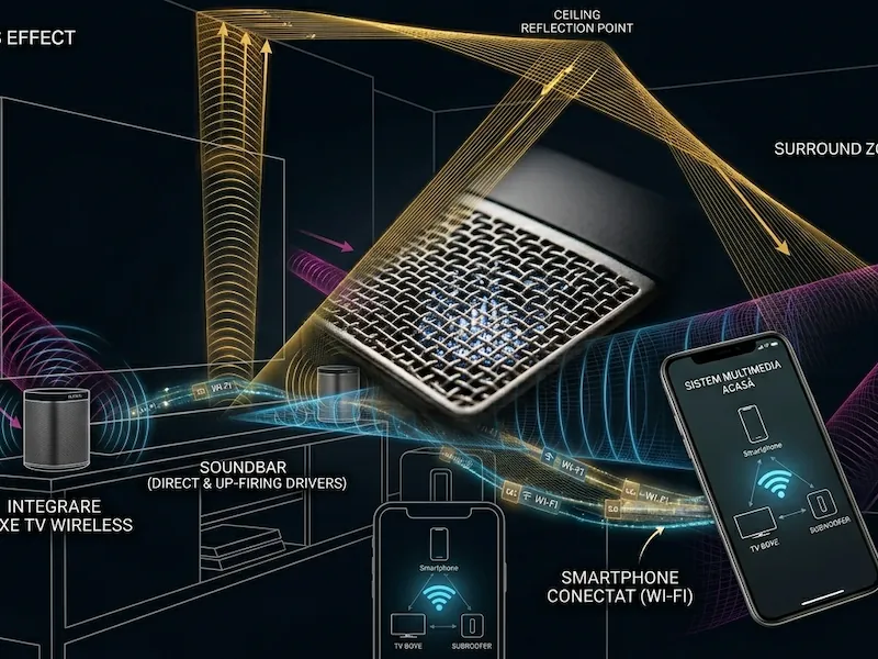 conectivitate boxe wireless tv smart Integrarea unor boxe wireless tv cu sistemul multimedia al casei.