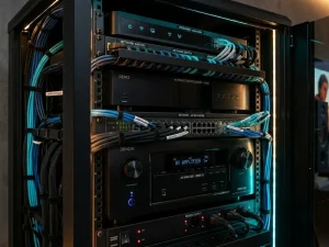 Rack media cu management termic și organizare cabluri.